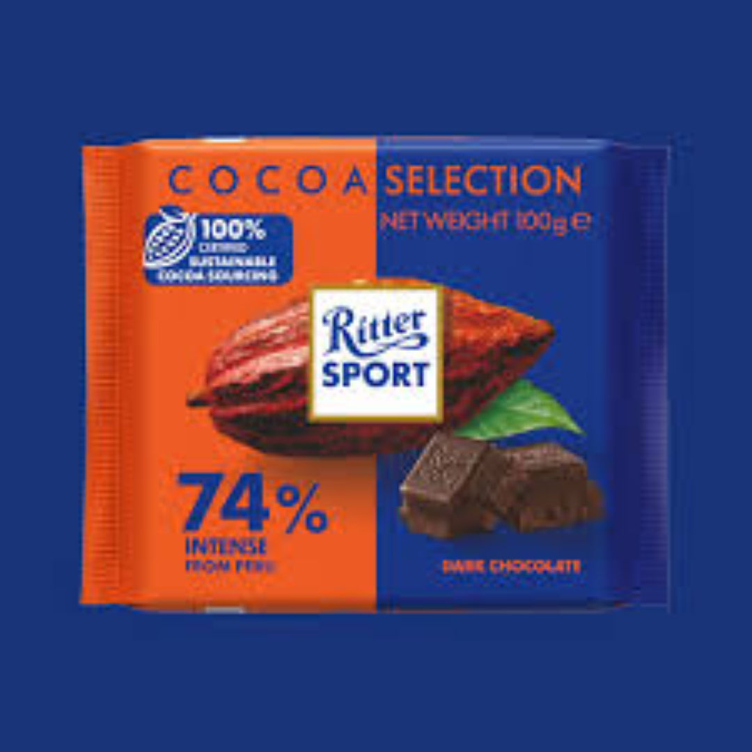RITTER SPORT DARK CHOCOLATE 74% INTENSE 100G